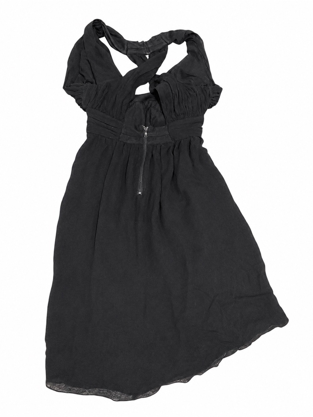 Alice + Olivia Martine Black Silk Halter Pleated Cocktail Dress Size M - Picture 4 of 6